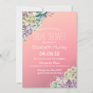 Bridal Shower Elegant Watercolor Succulent Plants Invitation