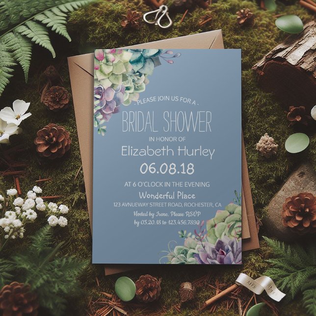Bridal Shower Elegant Watercolor Succulent Plants Invitation (Creator Uploaded)