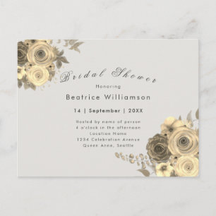 Bridal shower elegant yellow rose grey invitation postcard