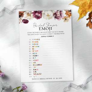 Bridal Shower Emoji Fall Floral Pictionary Card