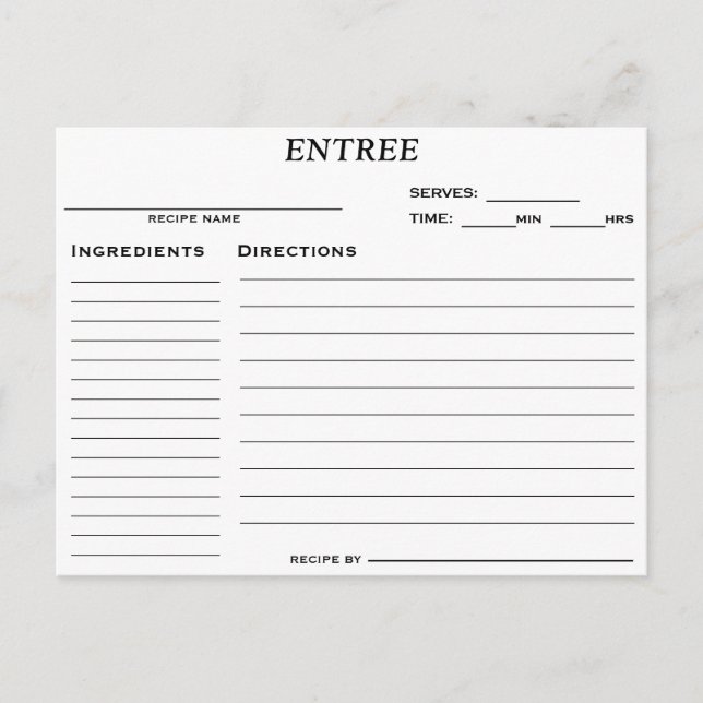 Bridal Shower Entree Recipe Card (Front)