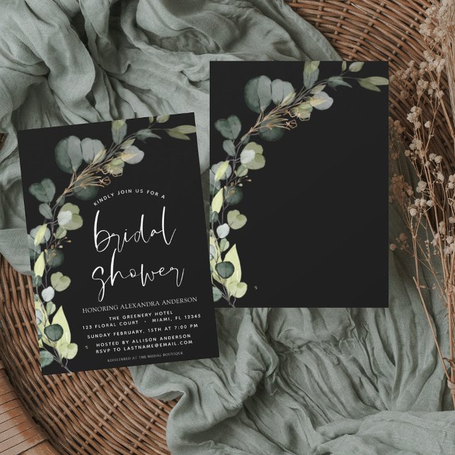 Bridal Shower Eucalyptus Black White Invitation Flyer (Creator Uploaded)
