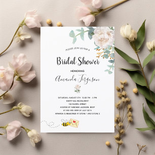 Bridal Shower eucalyptus floral bumble bee Invitation
