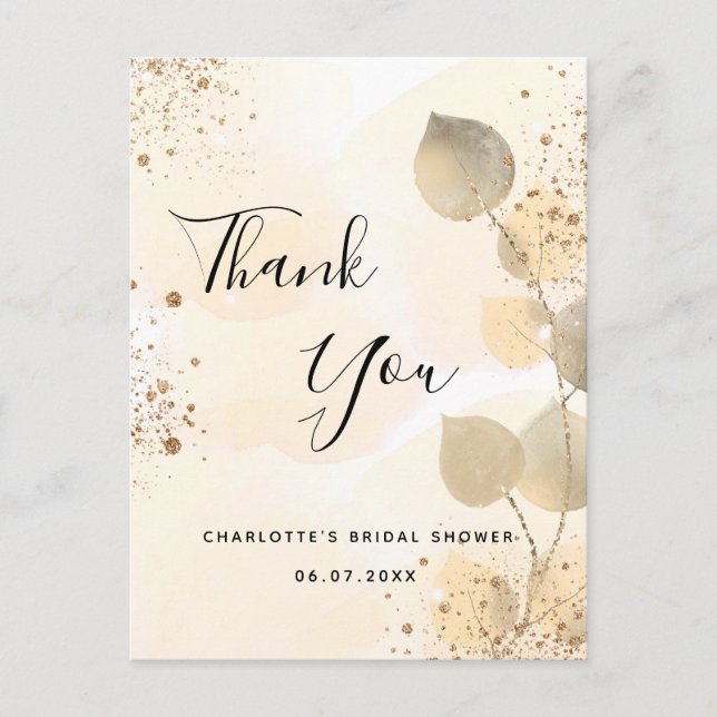 Bridal Shower eucalyptus geenery glitter thank you Postcard (Front)