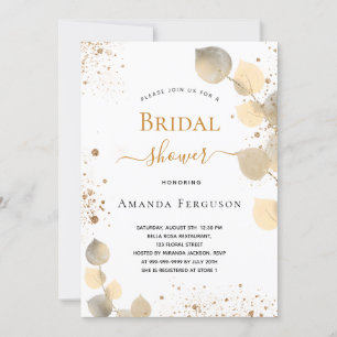 Bridal Shower eucalyptus glitter golden fall Invitation