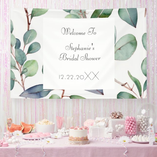 Bridal Shower Eucalyptus Green Leaves Cool Wedding Banner (Party)