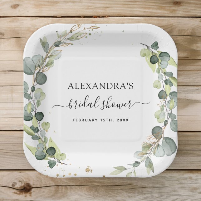 Bridal Shower Eucalyptus Greenery Boho Garden Paper Plate (Creator Uploaded)