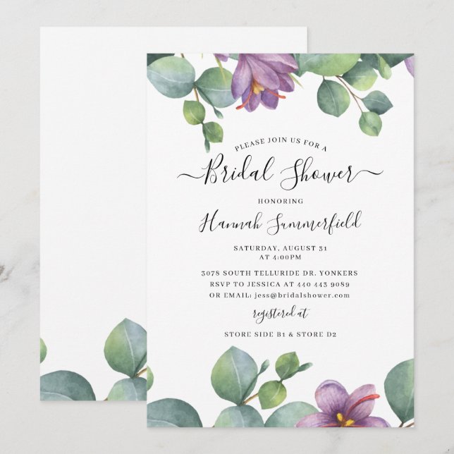 Bridal Shower Eucalyptus Greenery Floral Invitation (Front/Back)