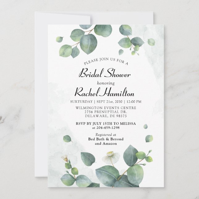 Bridal Shower Eucalyptus Greenery  Invitation (Front)