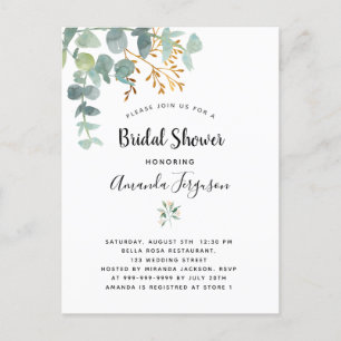 Bridal shower Eucalyptus greenery invitation Postcard