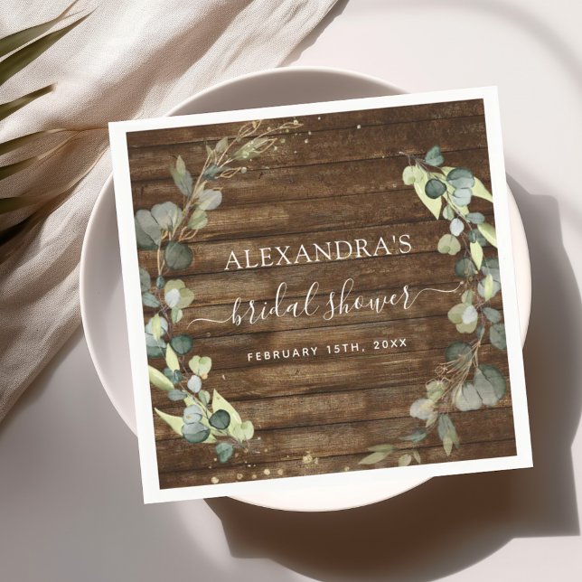 Bridal Shower Eucalyptus Greenery Rustic Wood Napkin (Creator Uploaded)