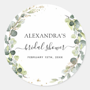 Bridal Shower Eucalyptus Greenery Succulent Classic Round Sticker