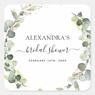 Bridal Shower Eucalyptus Greenery Succulent Square Sticker
