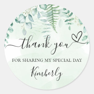 Bridal shower eucalyptus greenery thank you classic round sticker