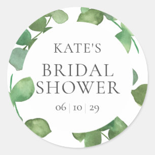Bridal Shower Eucalyptus Leaves Greenery Favour Classic Round Sticker