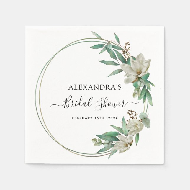 Bridal Shower Eucalyptus Magnolia Greenery Napkin (Front)