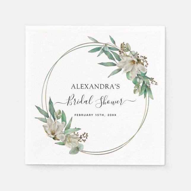 Bridal Shower Eucalyptus Magnolia Greenery Napkin (Front)
