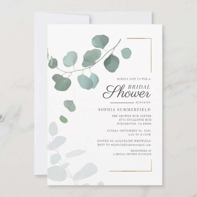 Bridal Shower Eucalyptus Script Greenery Succulent Invitation (Front)