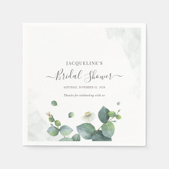 Bridal Shower Eucalyptus Succulent Greenery Napkin (Front)