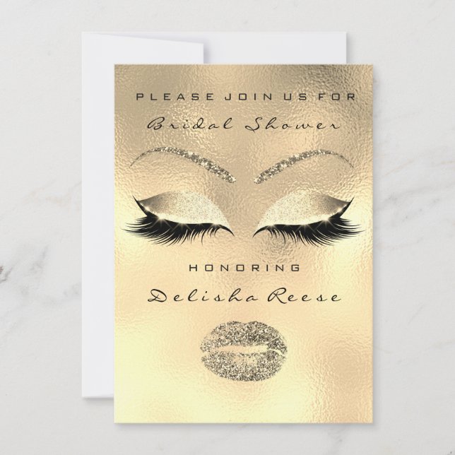 Bridal Shower Eye Gold Sparkly Lips Nr 1 :) Invitation (Front)