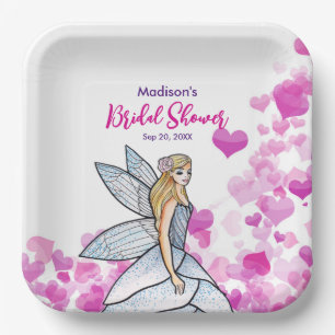 Bridal Shower Fairy Princess Pink Hearts Fashion Paper Plate