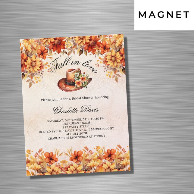 Bridal Shower fall in love cowgirl flowers luxury Magnetic Invitation (Creator Uploaded)