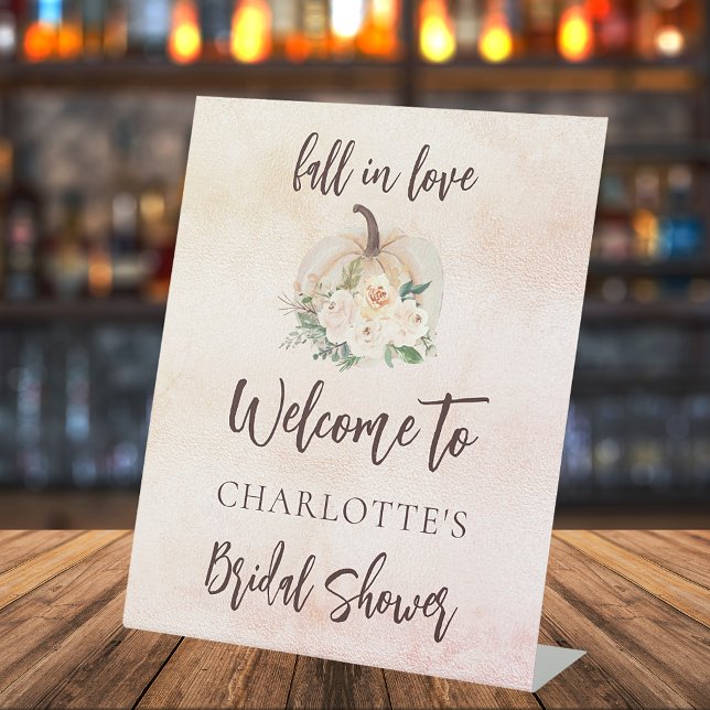 Bridal Shower fall in love pumpkin cream welcome Pedestal Sign (Creator Uploaded)