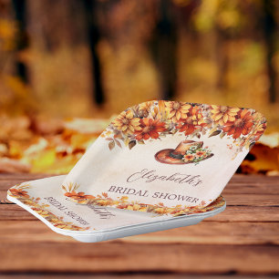 Bridal Shower fall orange florals cowgirl hat Paper Plate