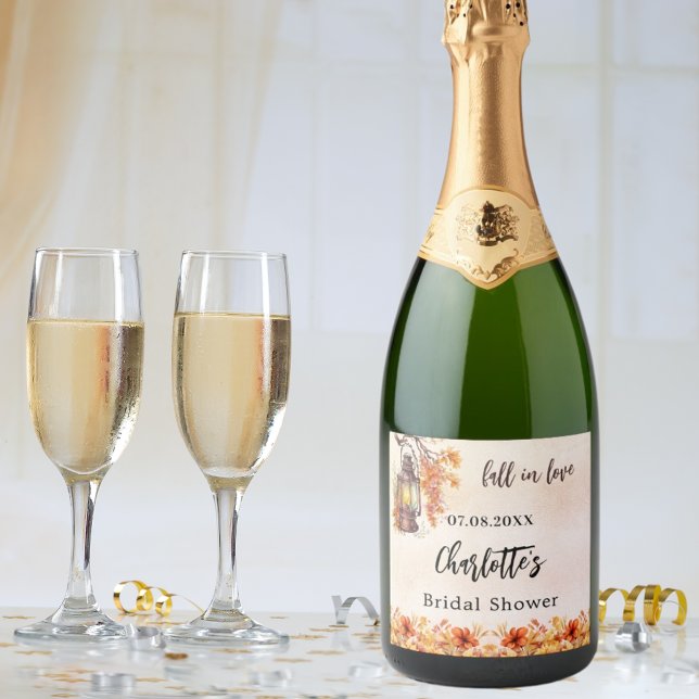 Bridal Shower fall orange flowers leaves Sparkling Wine Label (Creator Uploaded)