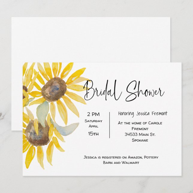 Bridal Shower Fall Sunflower Invitation (Front/Back)