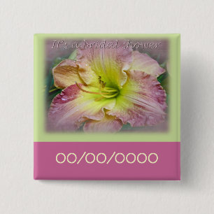 Bridal Shower Fancy Pink Daylily Blossom 15 Cm Square Badge