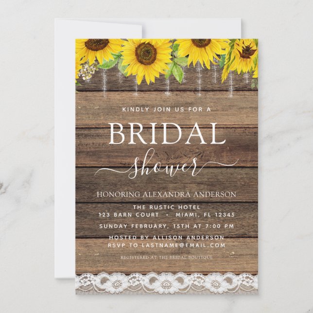 Bridal Shower Farmhouse Sunflower Rustic Invitation (Front)