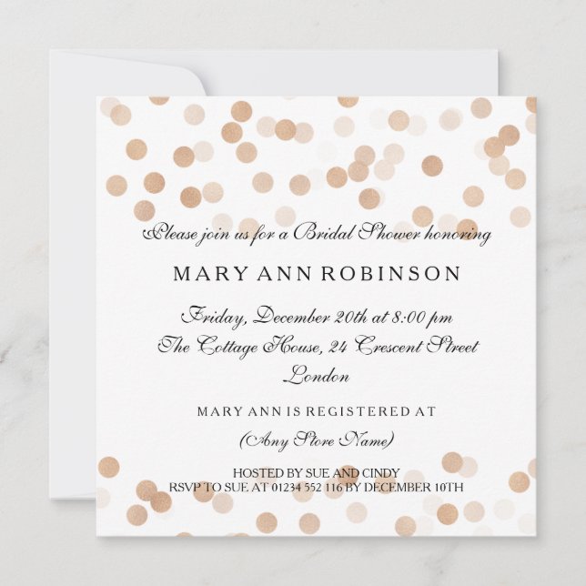 Bridal Shower Faux Copper Foil Glitter Lights Invitation (Front)