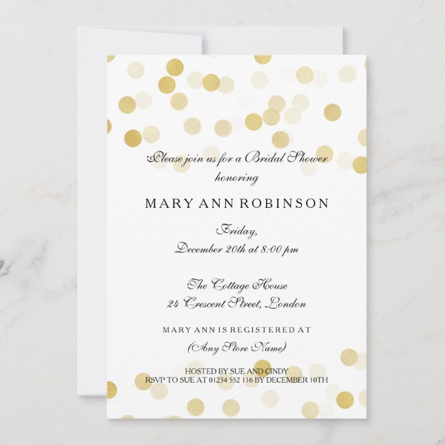 Bridal Shower Faux Gold Foil Glitter Lights Invitation (Front)