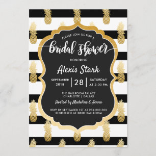 Bridal Shower   Faux Gold Foil Pineapple Stripes Invitation