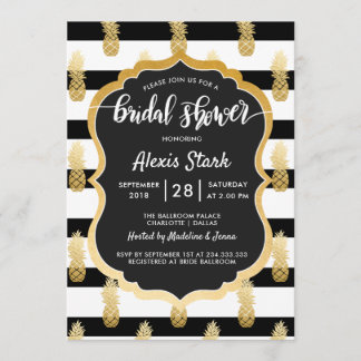 Bridal Shower | Faux Gold Foil Pineapple Stripes Invitation