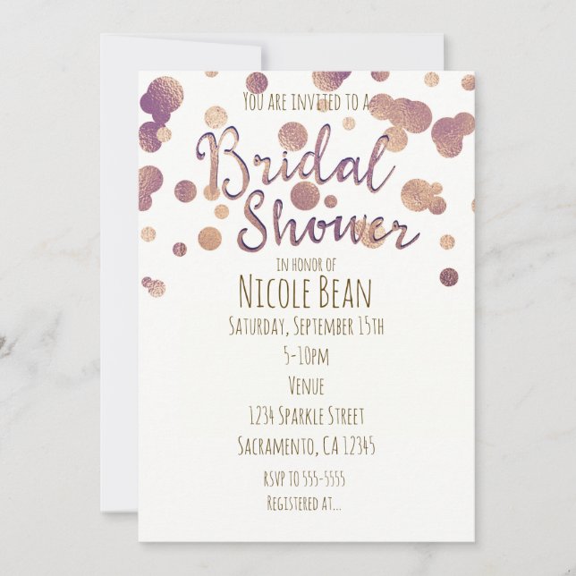 Bridal Shower Faux Rose Gold Bronze Invitations (Front)