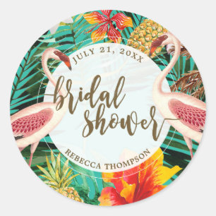 bridal shower favor sticker tropical flamingo