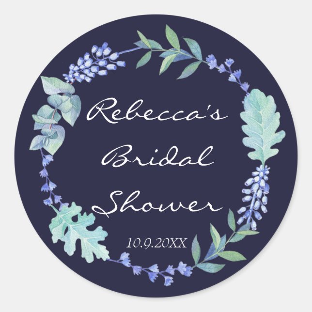 bridal shower favors stickers navy blue floral (Front)