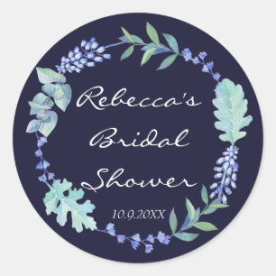 bridal shower favors stickers navy blue floral