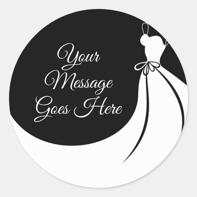 Bridal Shower Favour Black and White Gown Classic Round Sticker (Front)