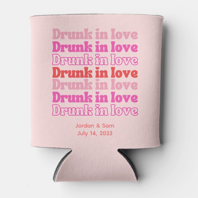 Bridal Shower Favour Drunk in Love Pink Can Cooler (Front)