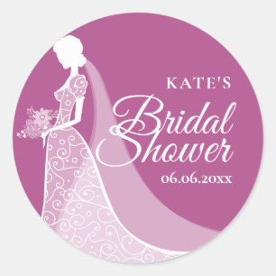 Bridal Shower Favour Elegant Lace Gown Classic Round Sticker