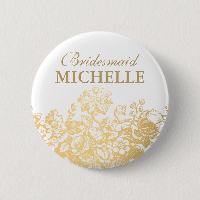 Bridal Shower Favour Floral Basket Gold 6 Cm Round Badge (Front)