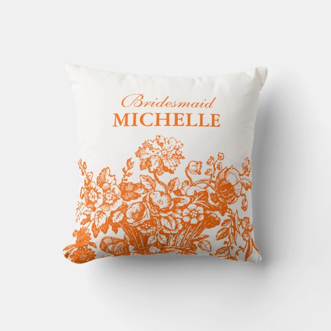 Bridal Shower Favour Floral Basket Orange Cushion (Front)