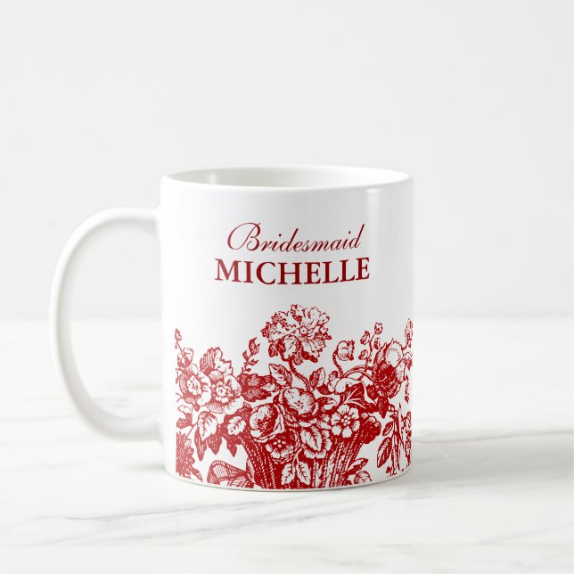 Bridal Shower Favour Floral Basket Red Coffee Mug (Left)