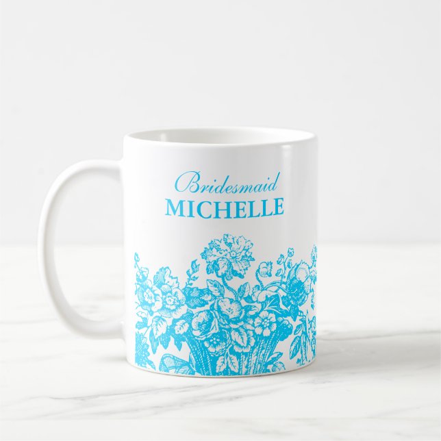 Bridal Shower Favour Floral Basket Turquoise Coffee Mug (Left)