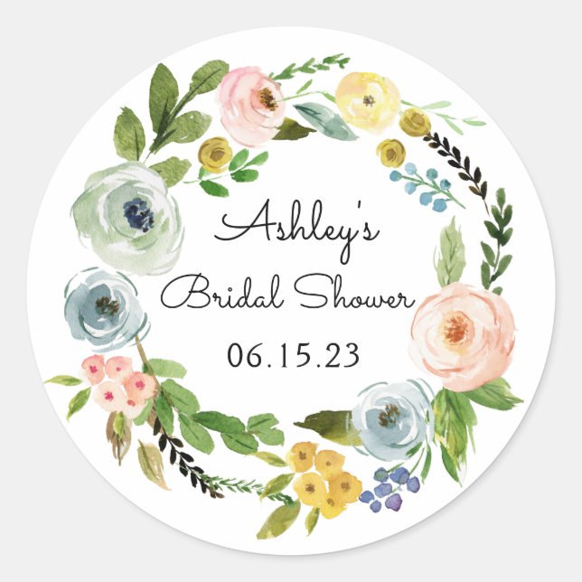 Bridal Shower Favour Floral Wreath Spring Flower Classic Round Sticker (Front)