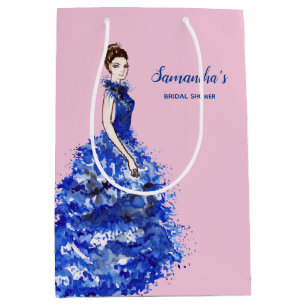Bridal Shower Favour Lady with Sparkly Blue Gown Medium Gift Bag