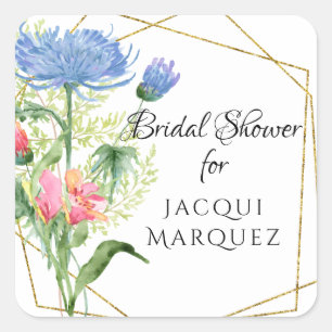 Bridal Shower Favour Modern Geometric Floral n Fer Square Sticker